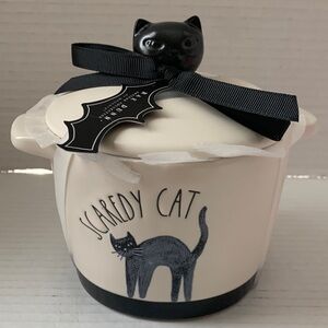 Rae Dunn Scaredy Cat Ceramic Baking Dish Jar Black Cat Lid NEW